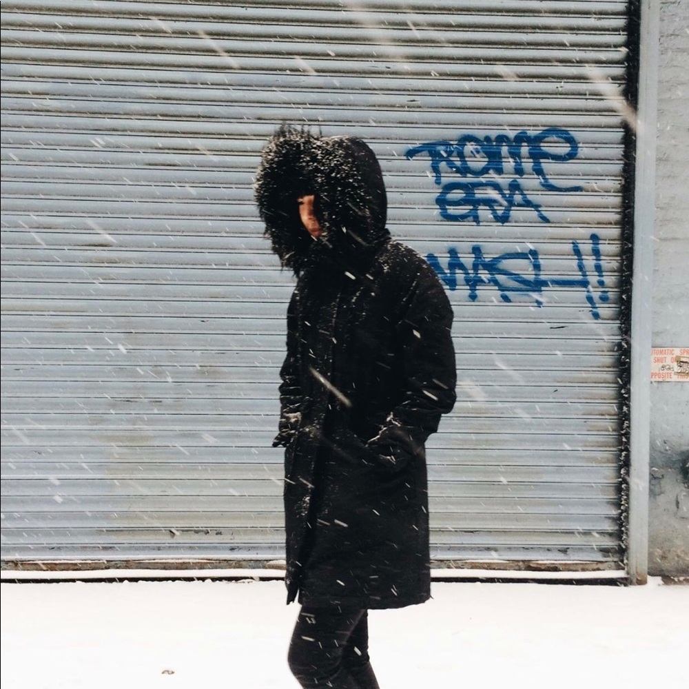 Zara black parka with detachable hoodie